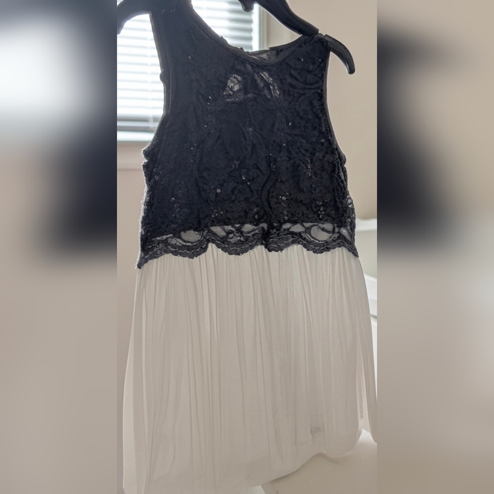 Girls Black Lace Top Dress with White Bottom Size 16